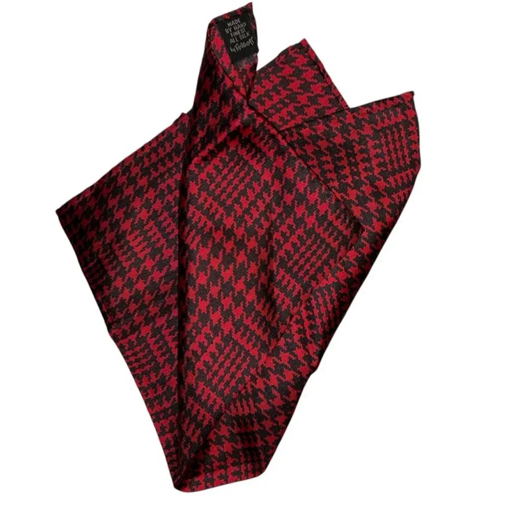 Robert Talbott ASNEW red blk Houndstooth Glenn Plaid HOLIDAY menspocket …